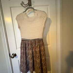 Anthropologie White and Brown Patterned Dress